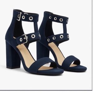 Sam Edelman Enya Suede Grommet Block Heel Ankle Strap Sandals Y2K 90s Navy Sz 8